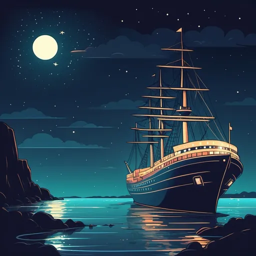 Prompt: ship&sea&night
illustration style