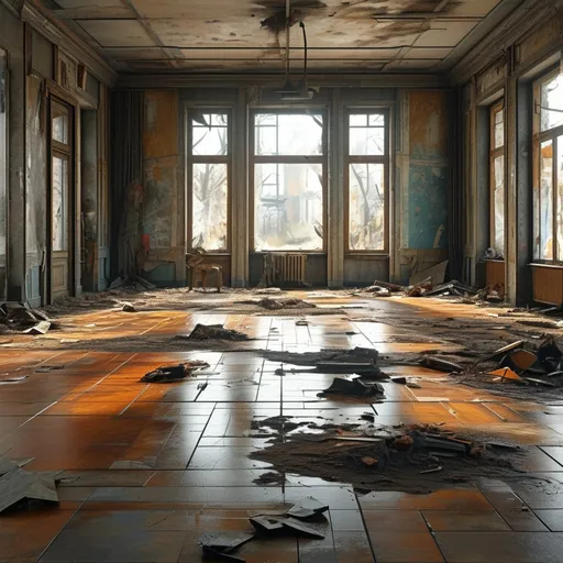 Prompt: Generate a image of a floor and room damage in war 