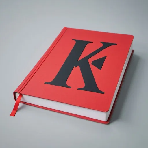 Prompt: handbook in red with a k letter