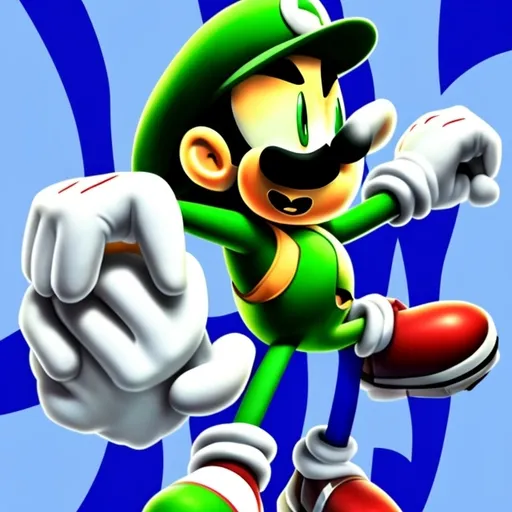 Prompt: Make me A Sonic Adventure Box Art Style of luigi holding a gun