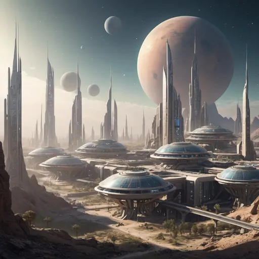 Prompt: an inhabited large town on Tau Ceti e in the year 2040-2095