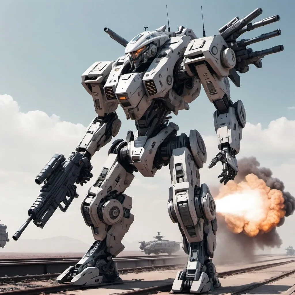 Prompt: futuristic mecha with a pilot onboard carrying a railguns or different guns military
