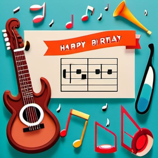 Prompt: create a birthday card with music instruments, minimalistic 