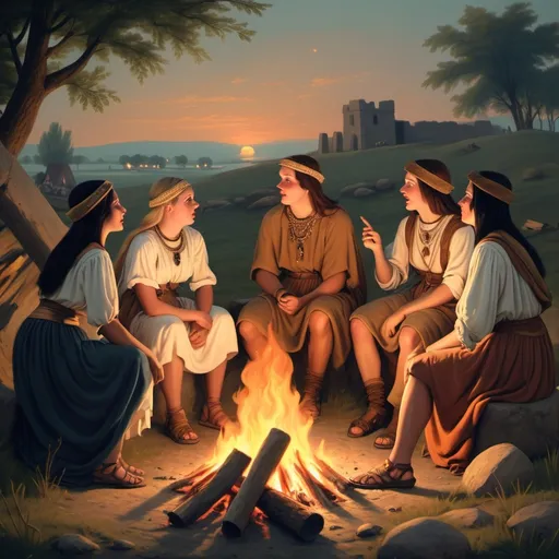 Prompt: Gossip in pre historical times near the bonfire
