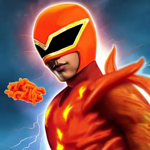 Prompt: flaming hot cheeto power ranger
