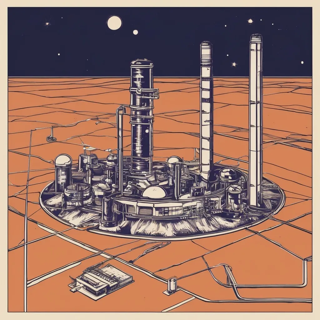 Prompt: Can you make me a flag that looks like a factory planet and this should take up almost all of the flag


