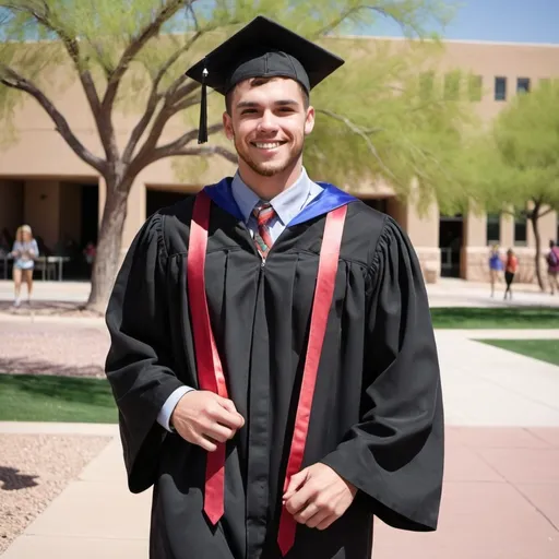 Prompt: I am a man and make me wearing graduation clothes in nothren arizona university 