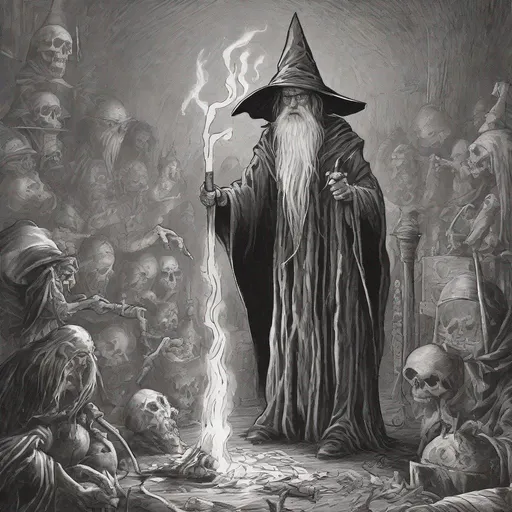 Prompt: 
a wizard at the stake with diseases