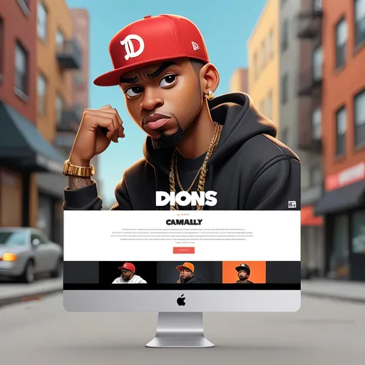 Prompt: Simple and sleek web page design for Dions Cartoons, hip hop-themed, showcase compilation of best videos, easy navigation, minimalist layout, modern and clean aesthetic, professional, high-res images, cool tones, detailed animations, urban vibe, user-friendly interface, custom graphics, high-quality, hip hop culture, video showcase, sleek design, professional, modern, easy navigation, minimalist, clean aesthetic