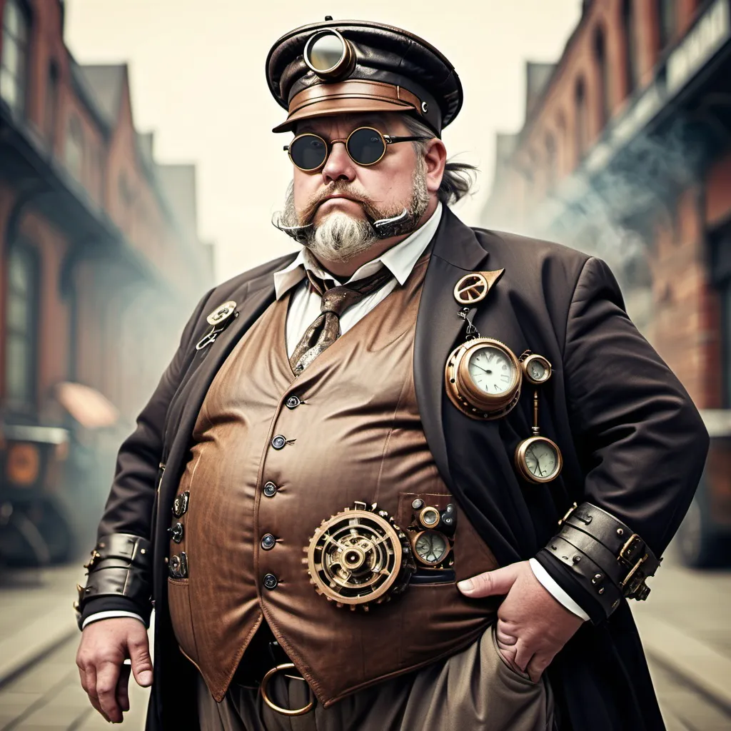 Prompt: steampunk style fat 50-year-old man 