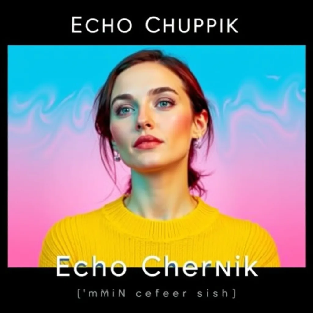 Prompt: a woman with a yellow sweater and a blue and pink background, Echo Chernik, neo-fauvism, promotional image, an album cover