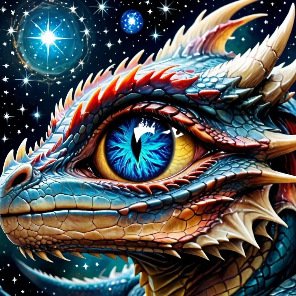 Prompt: a dragon eye full of stars