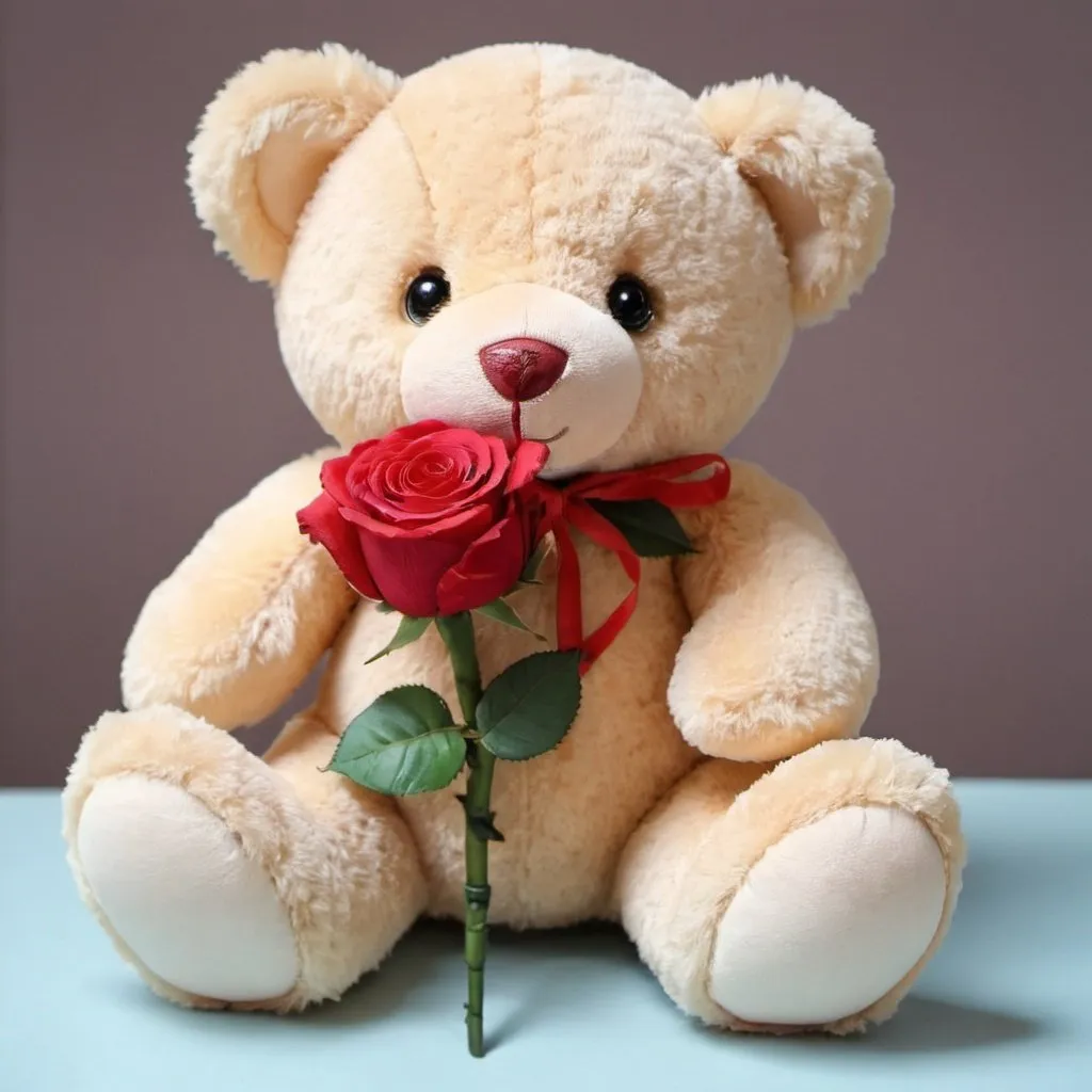 Prompt: cute teddy with rose 