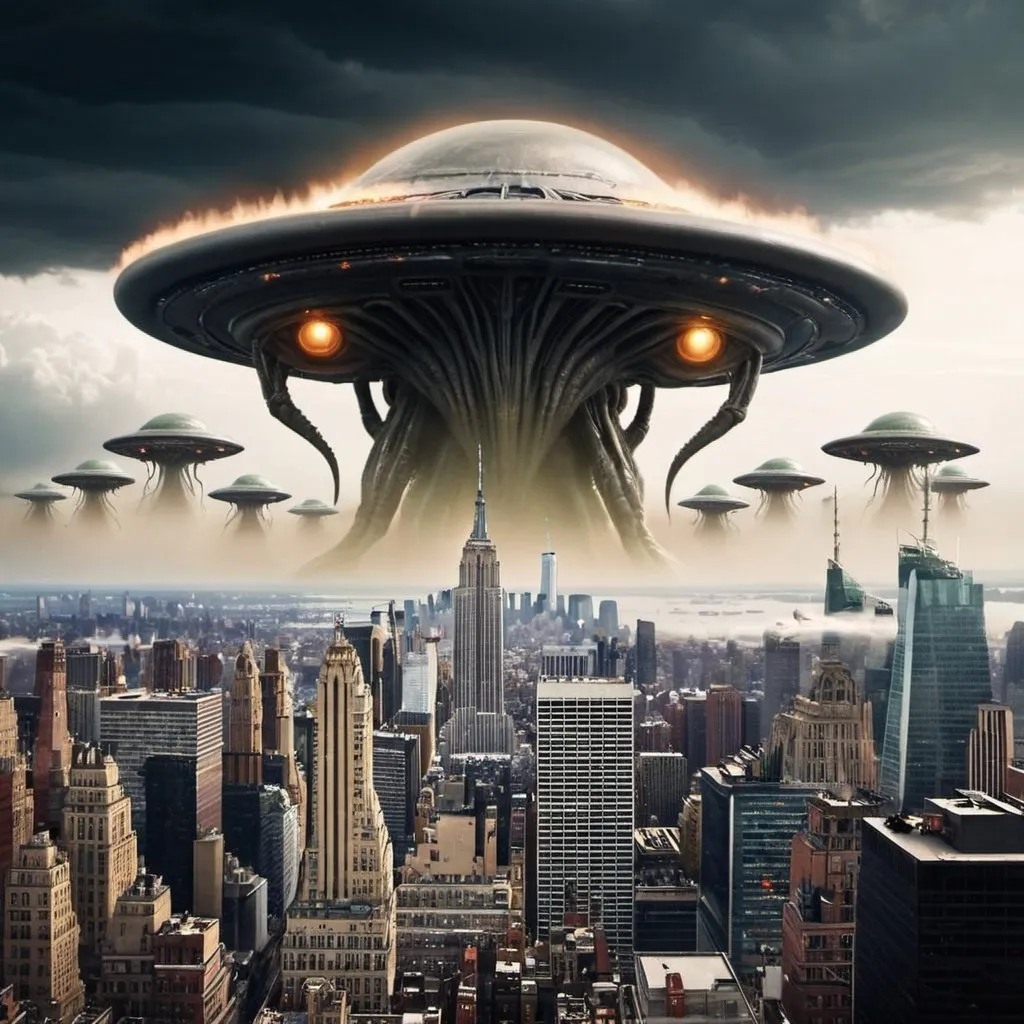 Prompt: New York being attacked by aliens