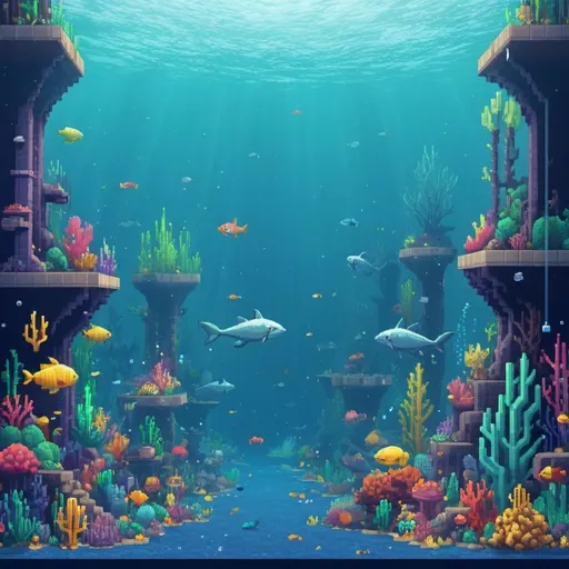 Prompt: pixel world, underwater