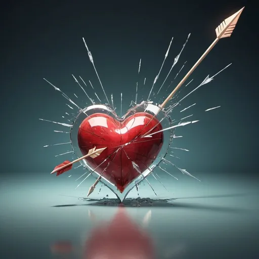 Prompt: A heart that has a arrow through it that is on glass and is shattered