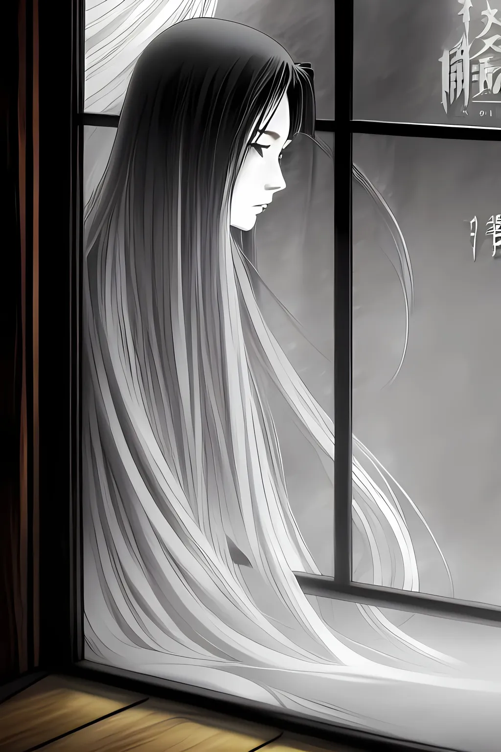 Prompt: anime style masterpiece illustration of (((a female ghost shadow seen through a shoji door)))) in a dark japanese interior, anatomically correct, accurate anatomy, ultra fine details, richly detailed interior, correct architecture, correct furniture, ensure overall good composition, dim lights, haunted, grim, winterish colors, sharp focus, trending on artstation, 8k