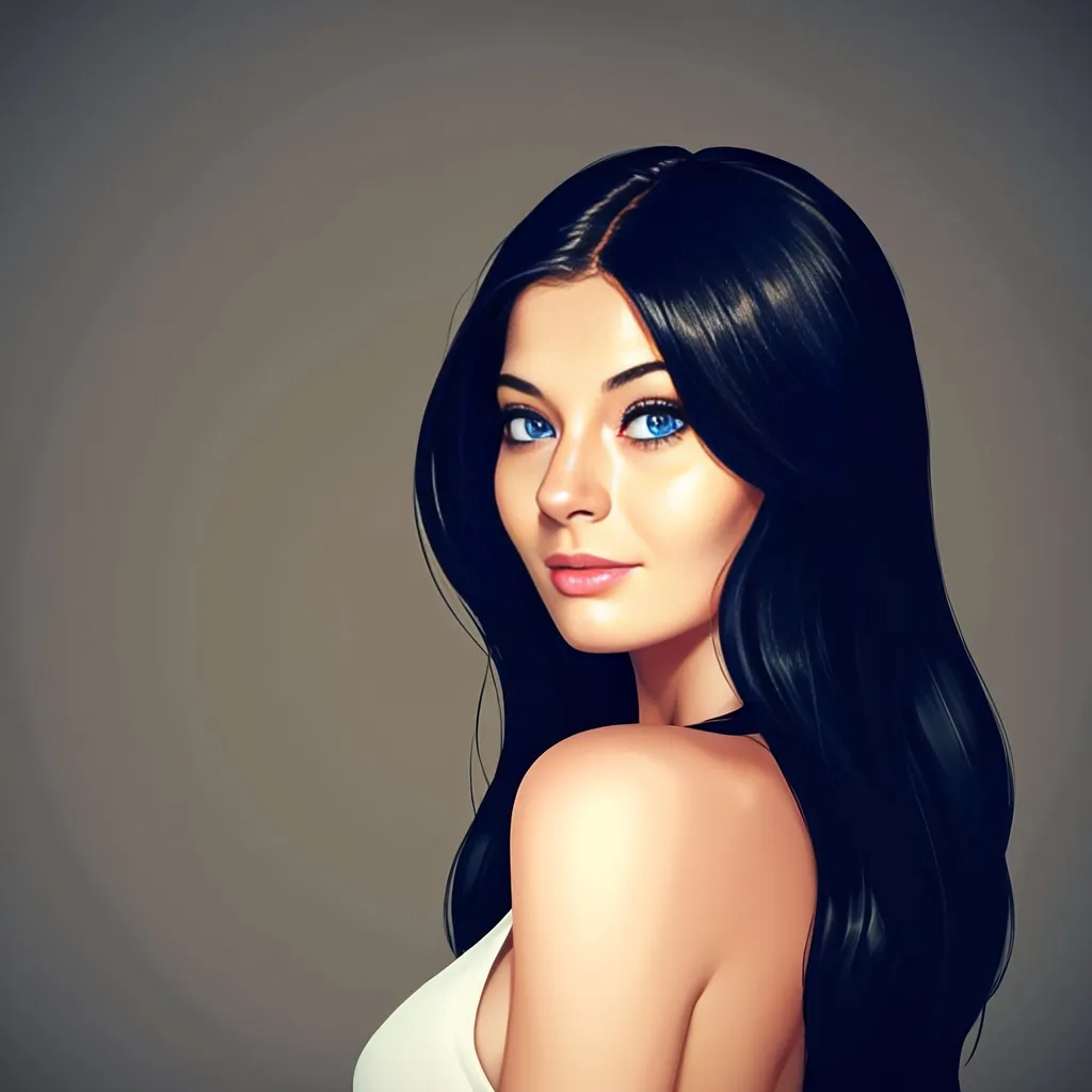 Cartoon Character Black Hair Blue Eyes Beautiful W 4772