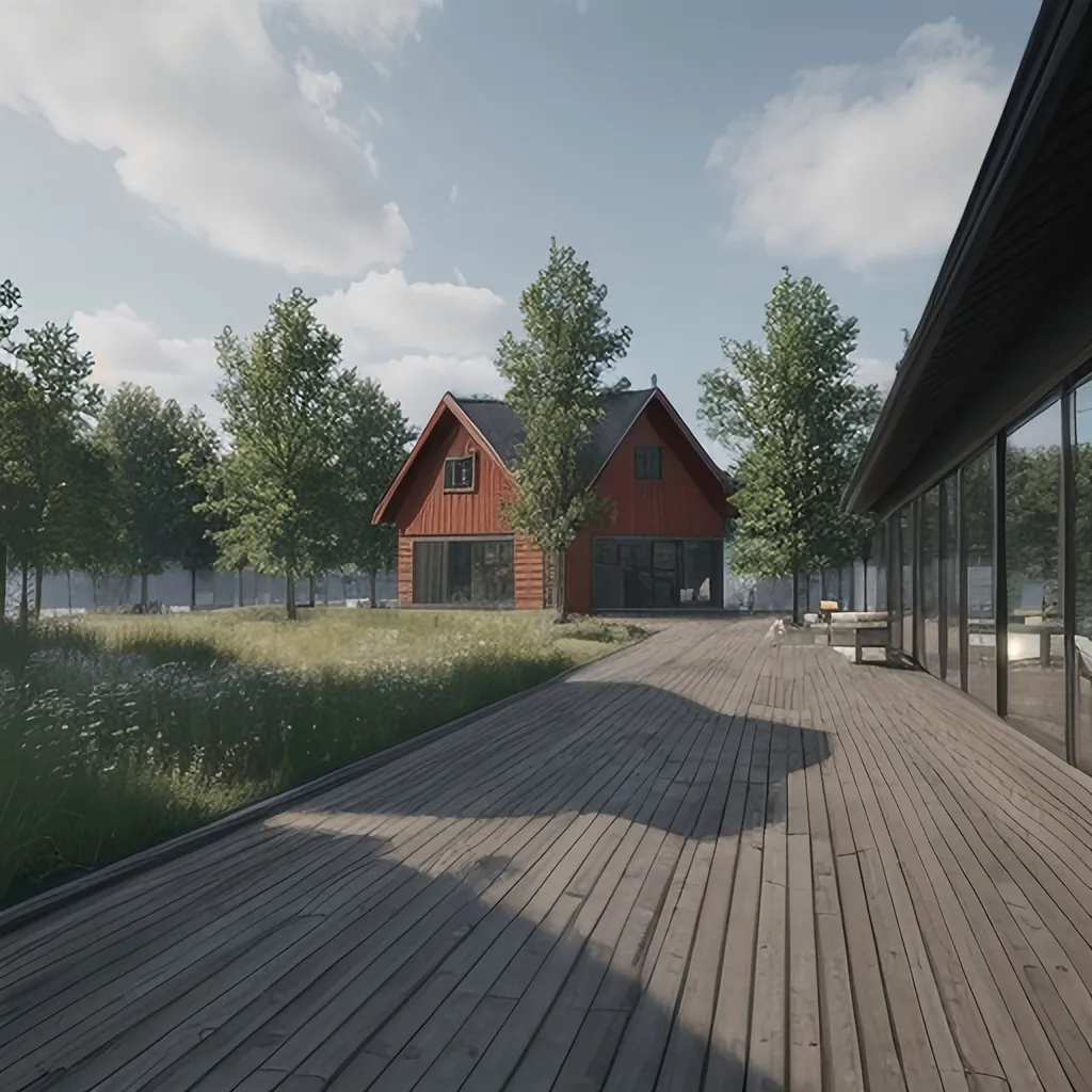 Prompt: Rendering, Scandinavian architecture, summer day, high quality, unreal engine