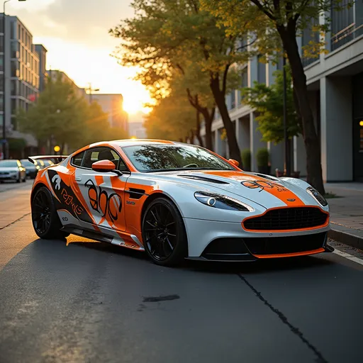 Prompt: Autobeschriftung in orange Weiß schwarz mit Schriftzug emc