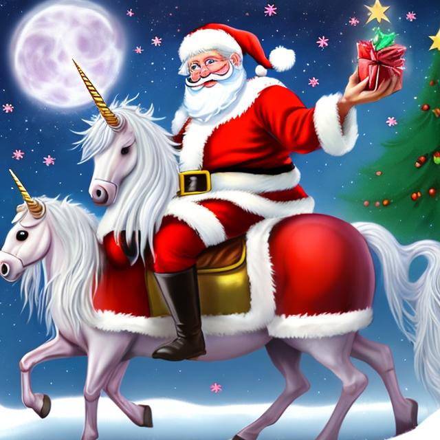 Prompt: Santa Claus on a unicorn