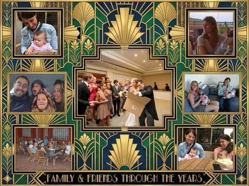 Prompt: create a collage in art deco style with these pictures