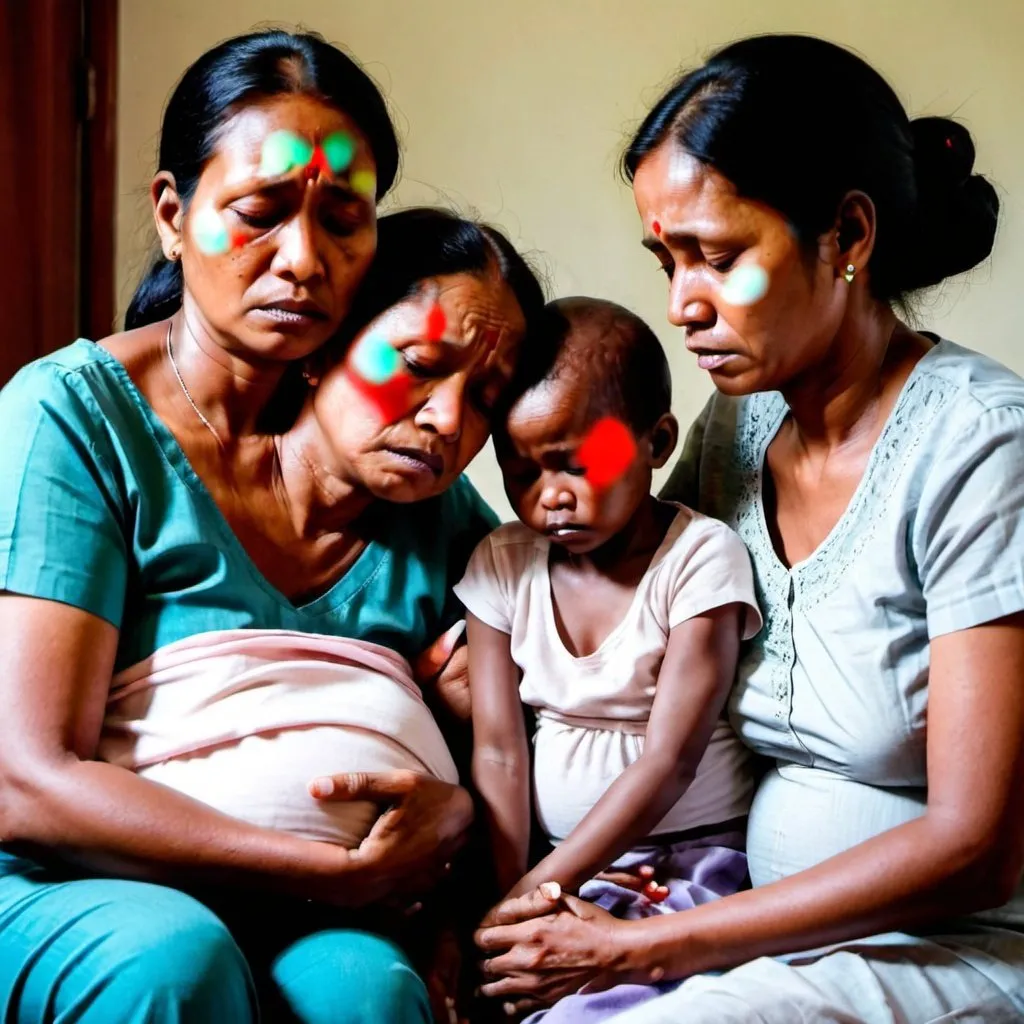 Prompt: a family sad because of losing the mom due to maternal mortality
