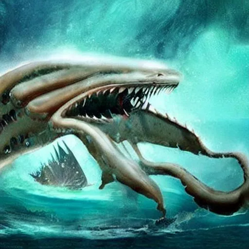 Prompt: giant sea creature scary realistic