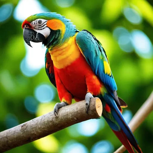 Prompt: A parrot, he is beautifully coloured, the gossip of the land