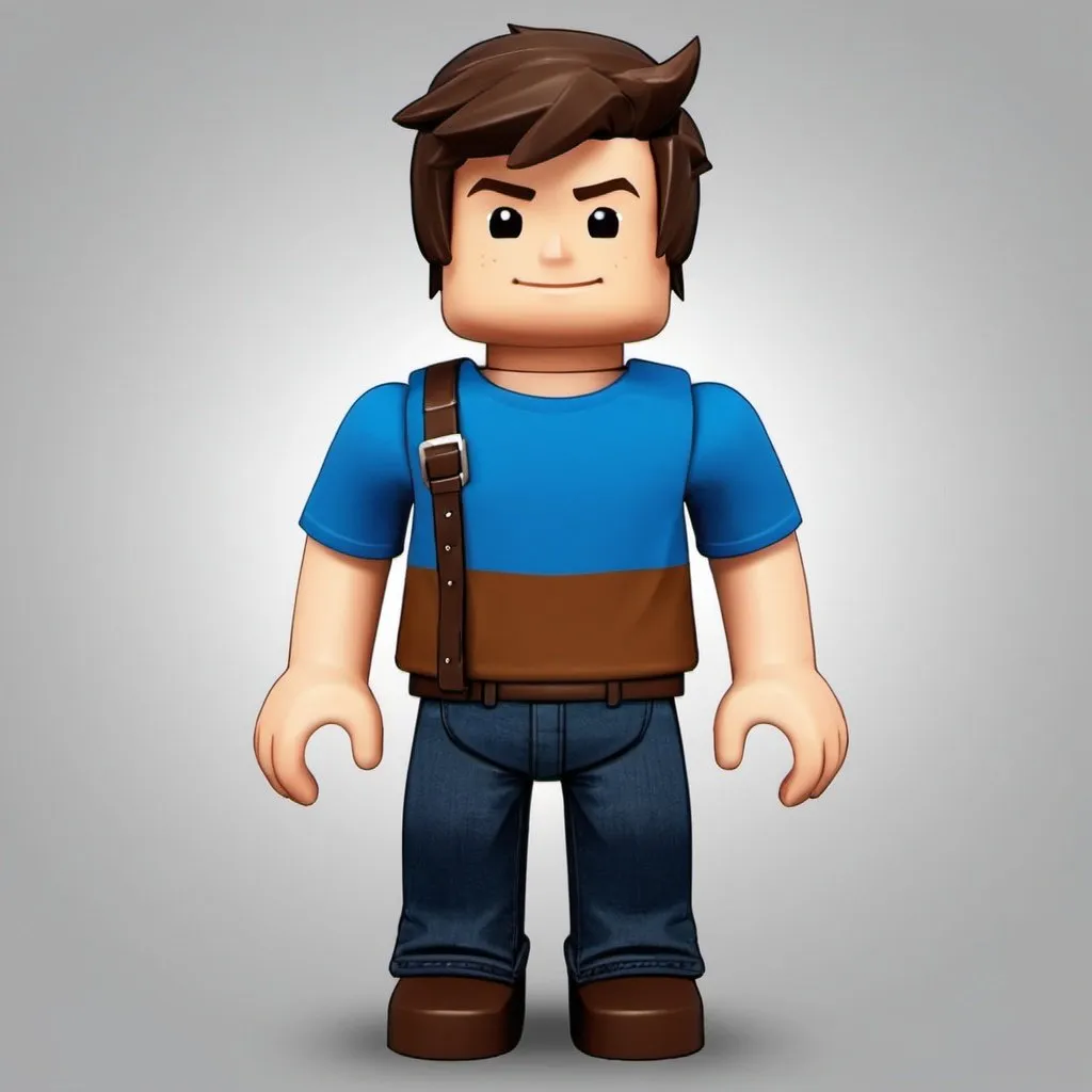 Prompt: A man with a blue T-SHIR and brown hair roblox, cartonny

