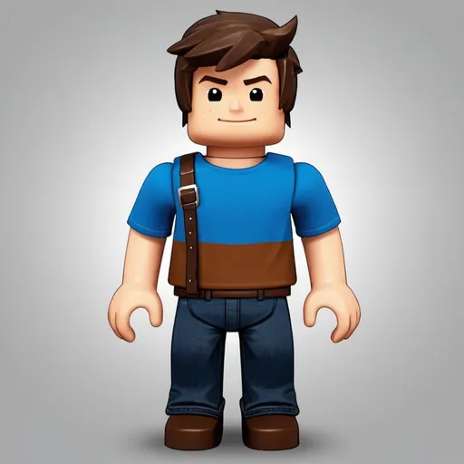 Prompt: A man with a blue T-SHIR and brown hair roblox, cartonny

