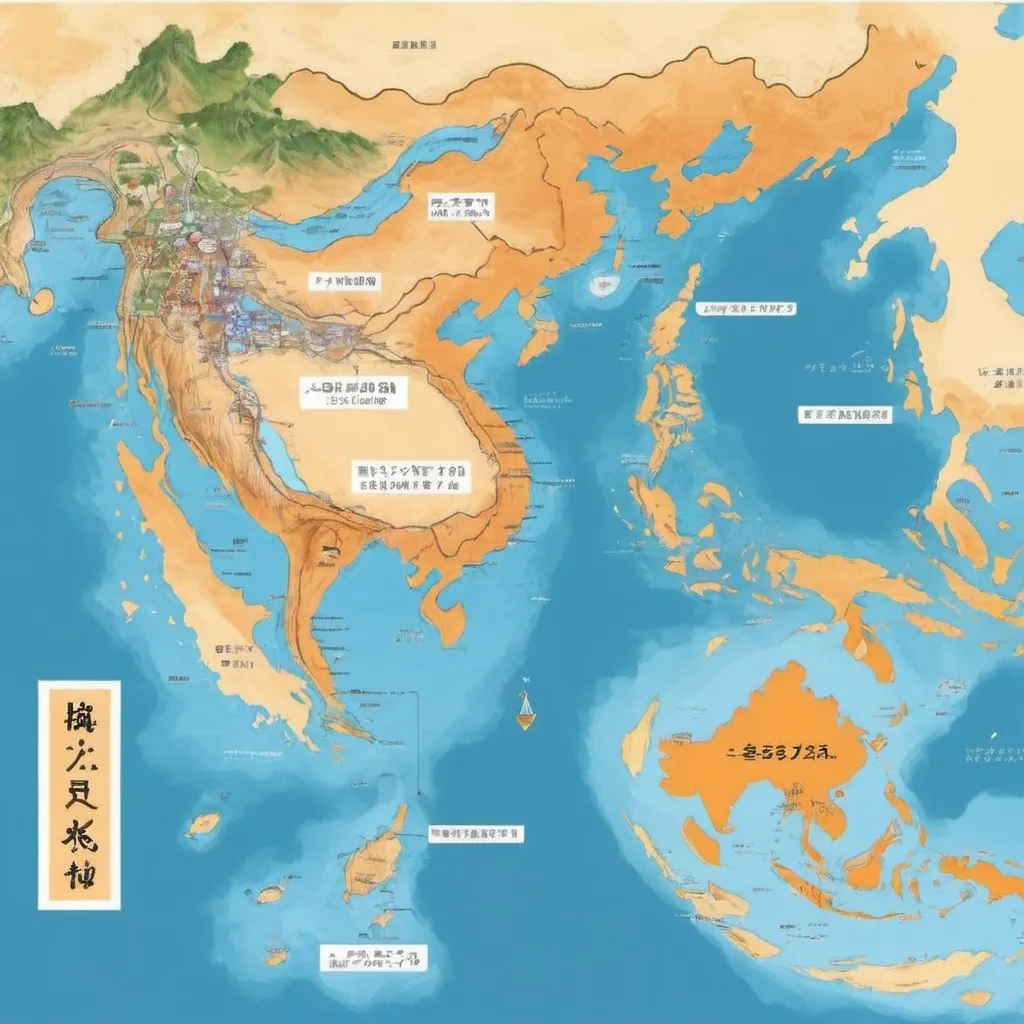 Prompt: 大航海時代の地図をモチーフにしたEC開発をする会社の軌跡を描く地図