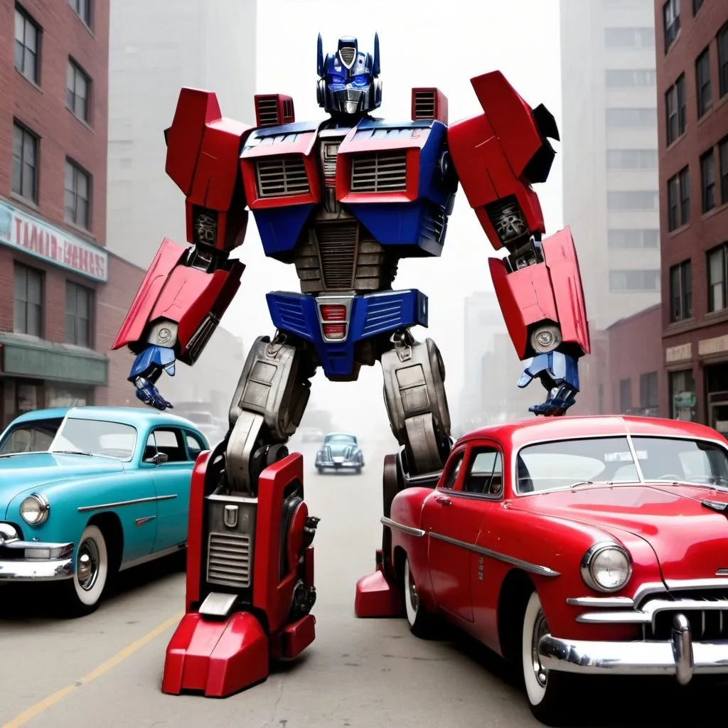 Prompt: Transformers as a 1950’s movie

