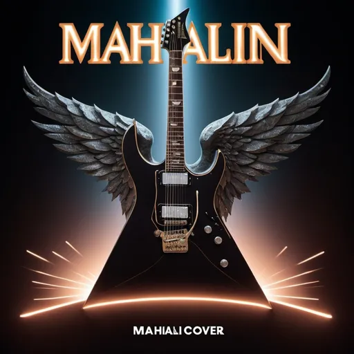 Prompt: /imagine A dynamic rock metal guitar scene with intense stage lights and a dramatic background. Overlay bold metallic text that reads "Mahalini - Cover Richi" in a prominent, stylish font.
