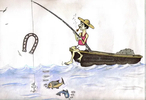 Prompt: A lone fisherman sitting in a small wooden boat on the open sea, holding a fishing rod as gentle waves surround him. The sky is vast and partly cloudy, with soft morning light casting reflections on the water. He wears a weathered hat and a simple shirt, focused and calm. The horizon is distant, evoking solitude and serenity. Realistic style, cinematic lighting, peaceful and contemplative mood."
