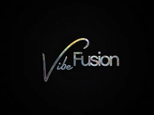 Prompt: Design a sleek, emotionally resonant logo for 'VibeFusion'—a genre-fusing music brand. Use a flowing cursive font for 'Vibe' with a sweeping ribbon-like curve, and a bold modern sans-serif font for 'Fusion'. Apply a metallic gradient or iridescent glow effect. The background should be deep black or cosmic twilight. The logo should evoke elegance, transformation, and sonic fusion."