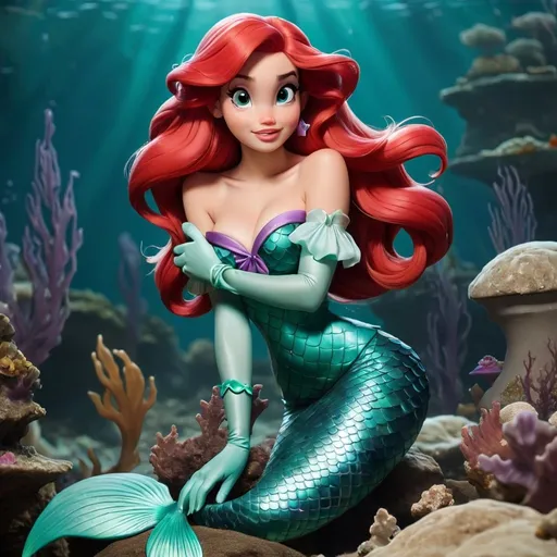 Prompt: Mermaid Ariel wearing long gloves 