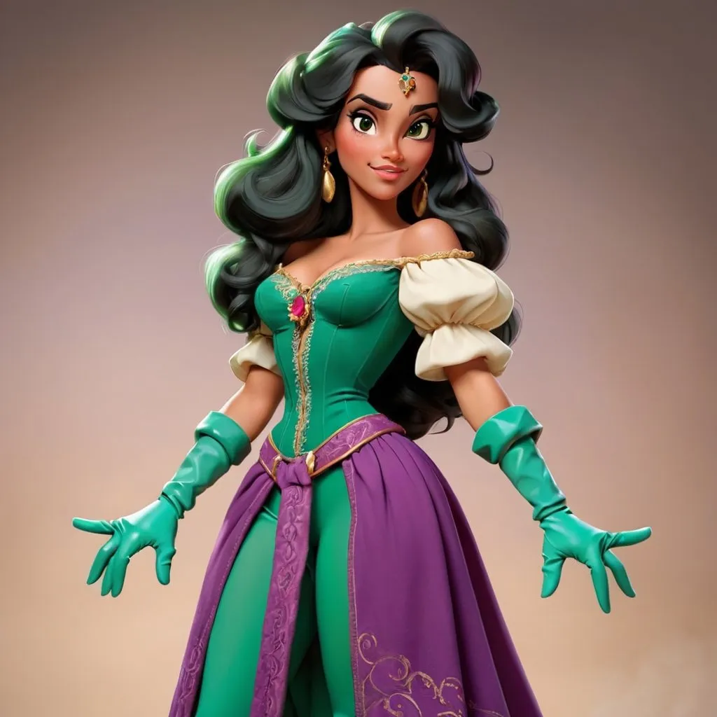 Prompt: Esmeralda standing and wearing long gloves 
