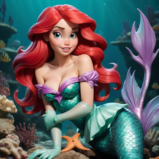 Prompt: Mermaid Ariel wearing long gloves 