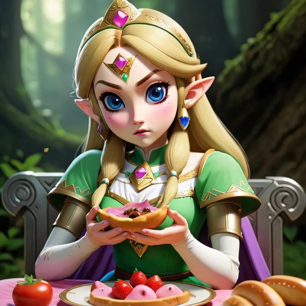 Prompt: Princess Zelda eating 