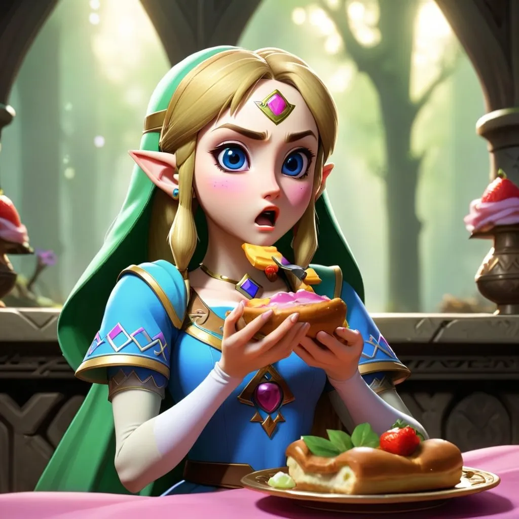 Prompt: Princess Zelda eating 