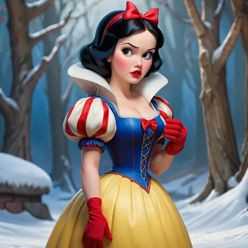Prompt: Snow White standing and wearing long gloves 