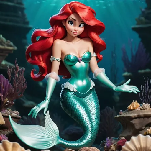 Prompt: Mermaid Ariel wearing long gloves 