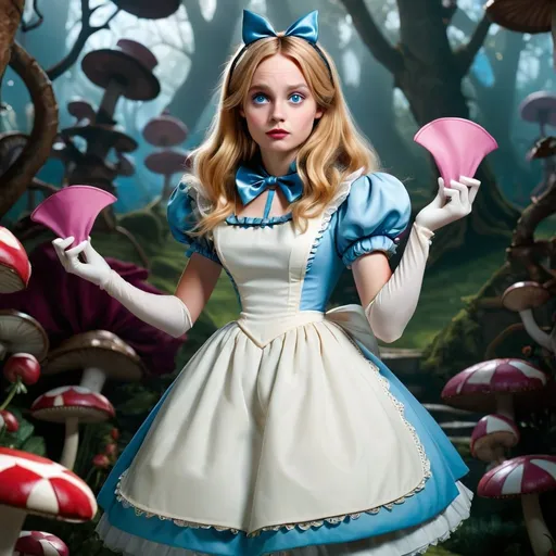 Prompt: Alice in Wonderland standing and wearing long gloves 