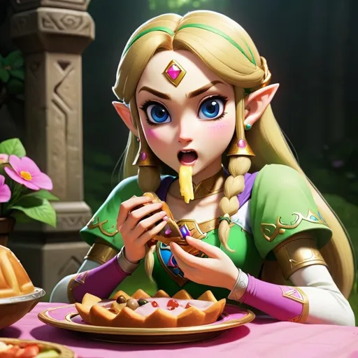 Prompt: Princess Zelda eating 