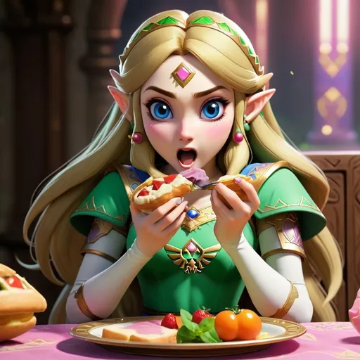 Prompt: Princess Zelda eating 