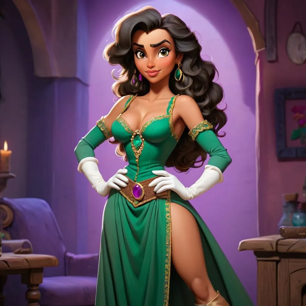 Prompt: Esmeralda standing and wearing long gloves 