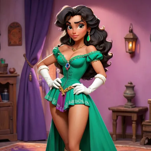 Prompt: Esmeralda standing and wearing long gloves 