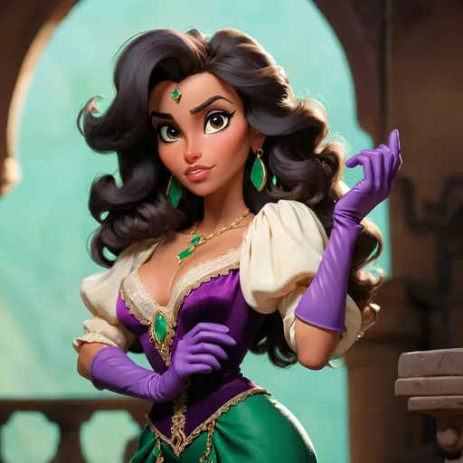 Prompt: Esmeralda standing and wearing long gloves 