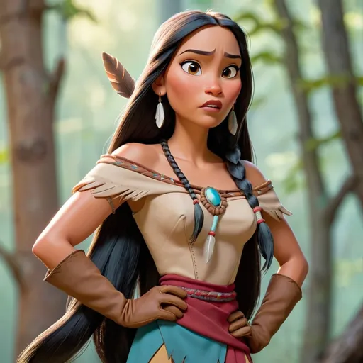 Prompt: Pocahontas standing and wearing long gloves 